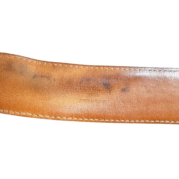 Authentic Louis Vuitton Damier Azur Leather & Gold Buckle Belt 80/32 - Picture 13 of 14